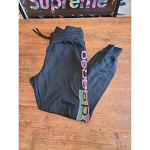 Bebe Sport Black Rainbow Stripe Jogger Sweats Workout Pants Large
